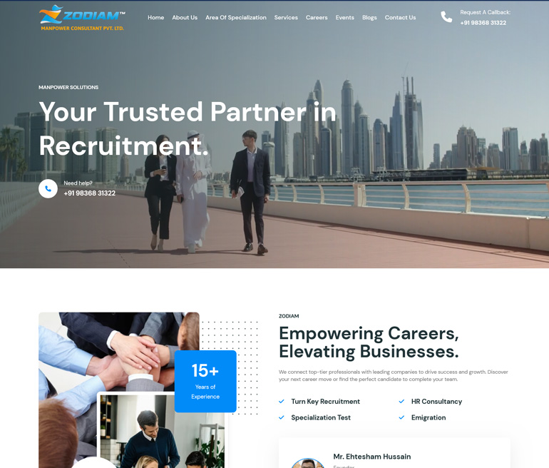 Zodiam Manpower website snapshot
